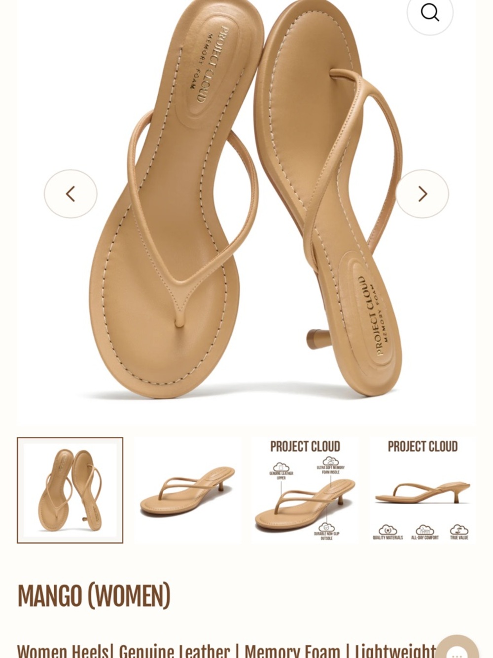 Project Cloud Women’s Leather Kitten Heel Thong Sandals - Tan